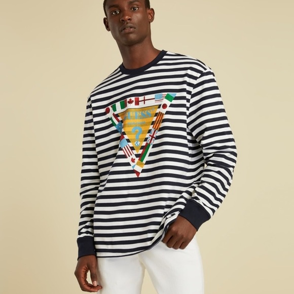 New GUESS Summer Games Stripe Long Sleeve SZ S - Picture 1 of 1